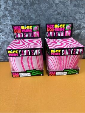 SET of 2 NeeDoh Nice Cube Candy Swirl Pink Squishy Toy